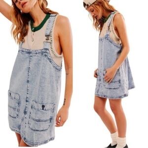 WE THE FREE BOHO DENIM MINI SMOCK OVERALL DRESS - INDIGO - INDIE - COTTAGECORE